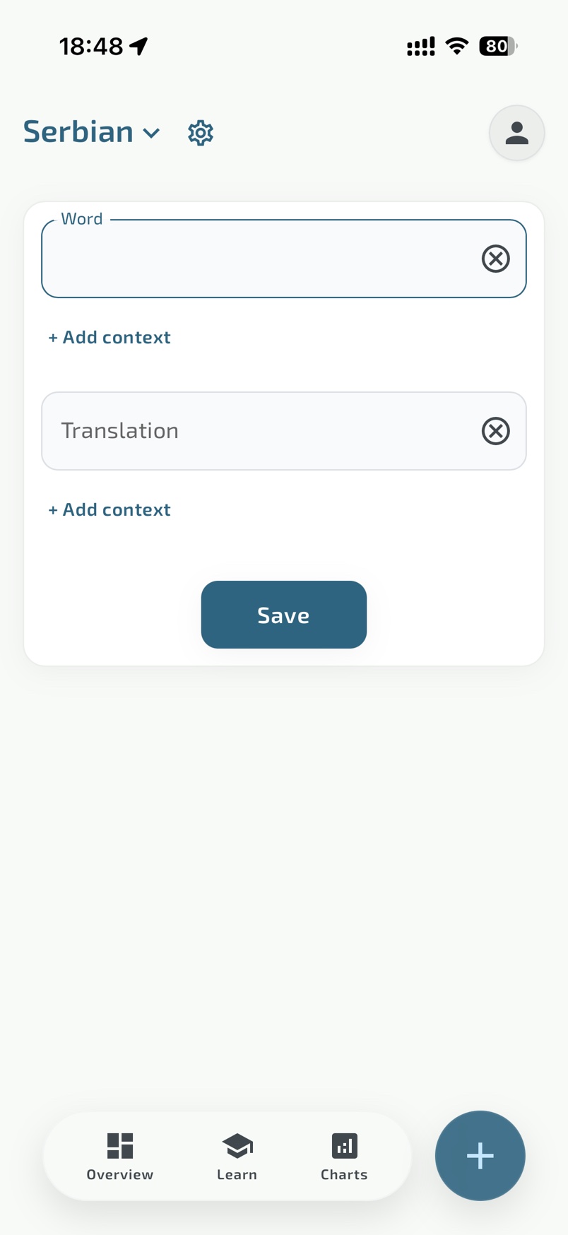 Form for adding a new word